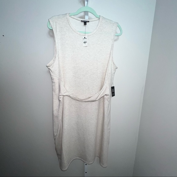 068 Express Soft Twist Front Sleeveless T-Shirt Dress Gray Cream Size XL - Picture 3 of 11